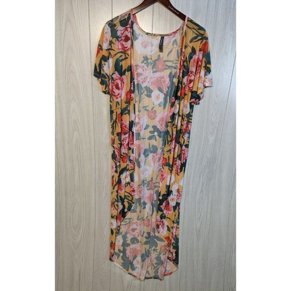 Torrid Open Light Cardigan Womens 00/0 yellow Floral Wide Long Sleeve 100% Rayon